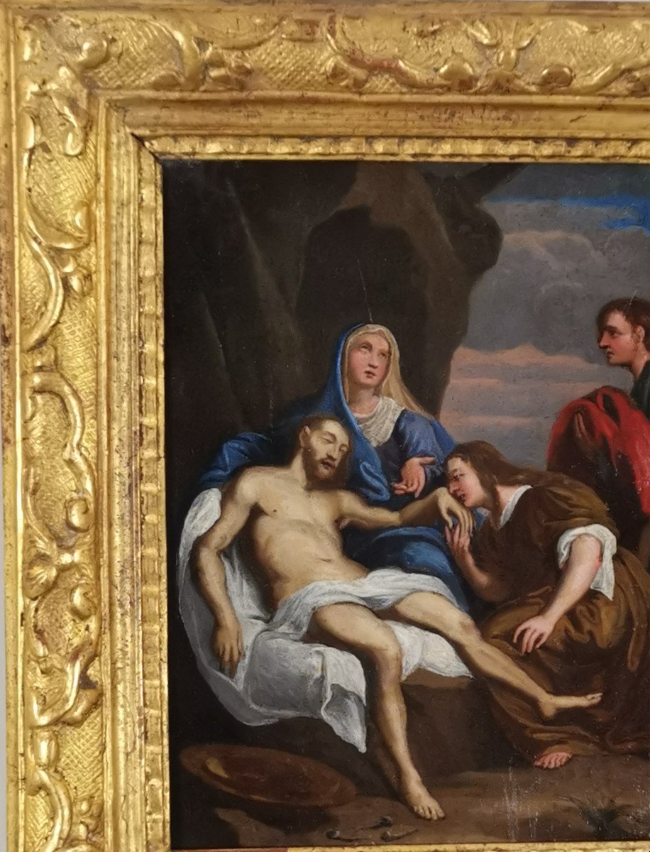 La Déploration du Christ, Ecole d'Anvers sur cuivre du XVIIe siècle  d'A van Dyck (1599-1641)-photo-2