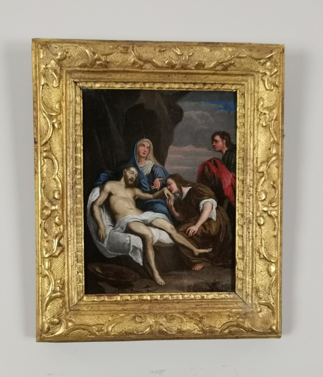 La Déploration du Christ, Ecole d'Anvers sur cuivre du XVIIe siècle  d'A van Dyck (1599-1641)-photo-6