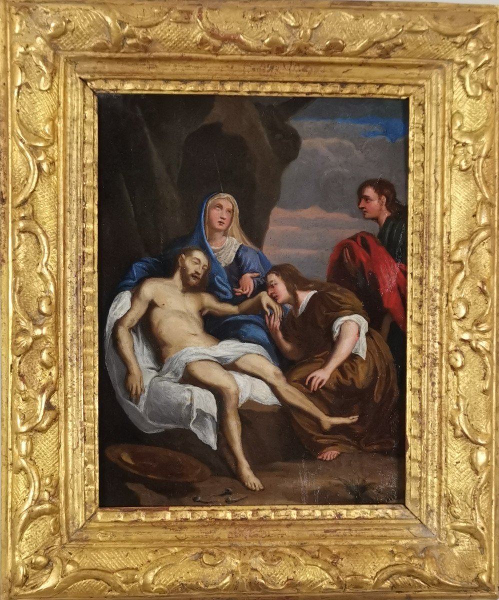 La Déploration Du Christ, Huile Sur Cuivre Du XVIIe Siècle.
