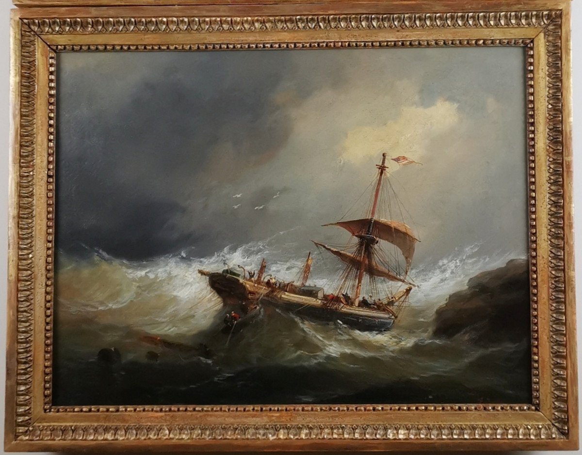 Eugene Isabey  (1803-1886) - La Flotte Américaine Prise Dans La Tempête. -photo-2