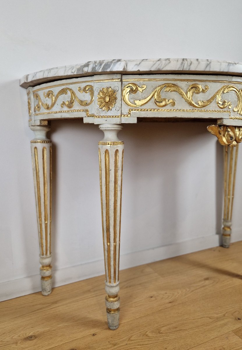 Console En Demi-lune à Quatre Pieds D’époque Louis XVI, Vers 1780 -photo-7