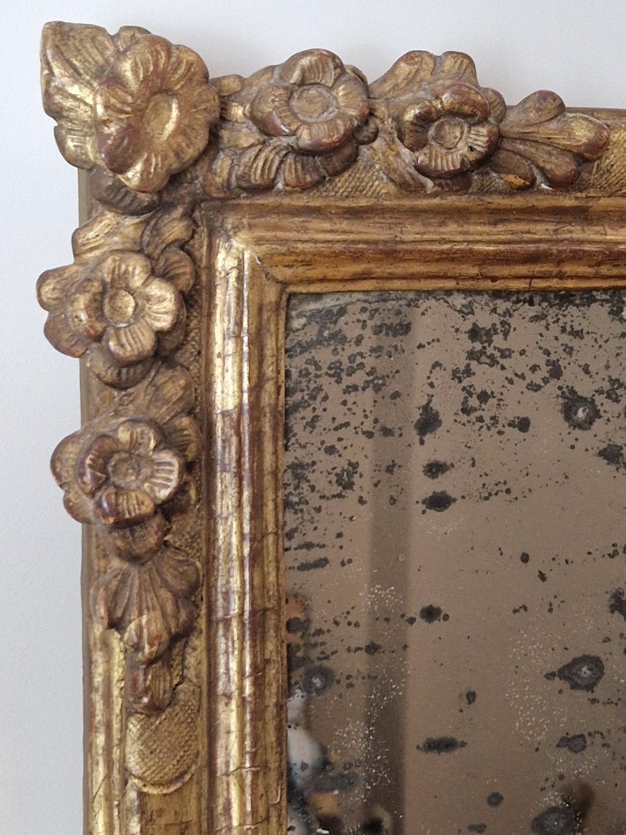 Miroir d'époque Louis XV En Bois Doré, Milieu Du XVIIIe Siècle.-photo-3