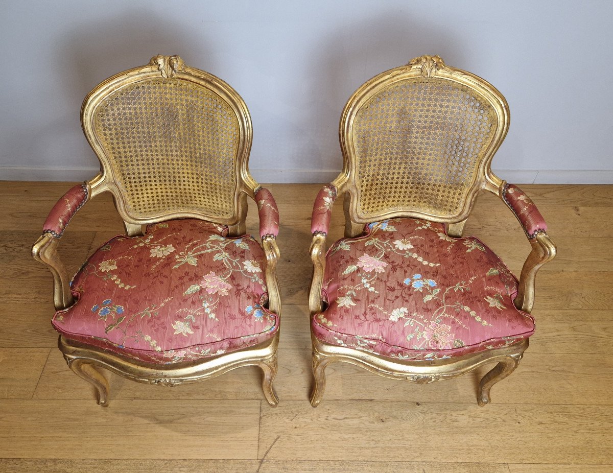 A Louis XV Giltwood Armchairs Attributed François-noël Geny Mid 18th Century.-photo-1