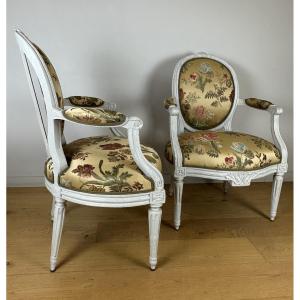 A Louis XVI Pair Armchairs Stamped Othon 18th Century