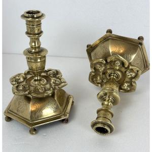 A Holy Roman Empire Pair Of Bronze Candlesticks, Early 17th Century