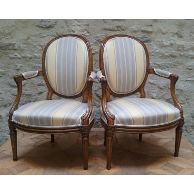 A  Pair Louis XV Beech Wood Armchairs By Louis Delanois