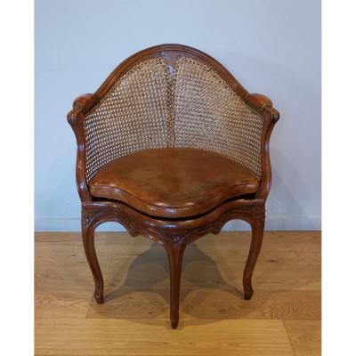 Fauteuil De Bureau Canné D’époque Louis XV, Vers 1745-1750. 