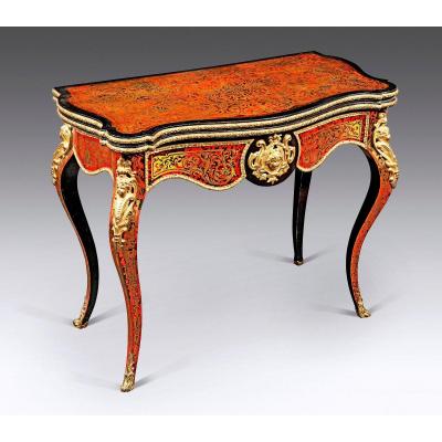 Table-console De Jeu d'époque Napoléon III En Marqueterie Boulle.