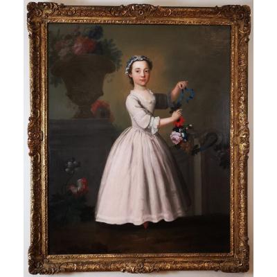 La Jeune Fille à La Guirlande De Fleurs - École Française Fin XVIIIe Siècle.