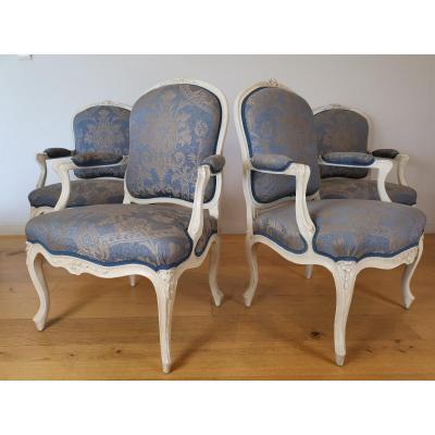 A Set Of Four Louis XV Painted Armchairs By Louis-michel Lefèvre 18th Century.