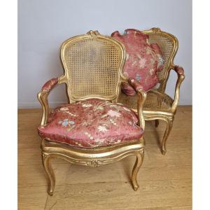 A Louis XV Giltwood Armchairs Attributed François-noël Geny Mid 18th Century.