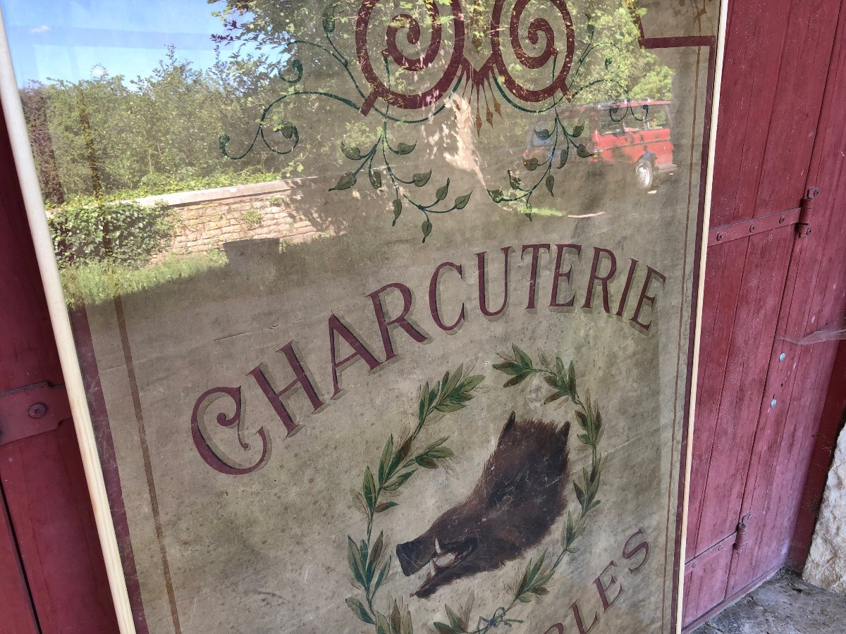Ancien Store Intérieur De Vitrine De Charcuterie, Comestibles.-photo-3