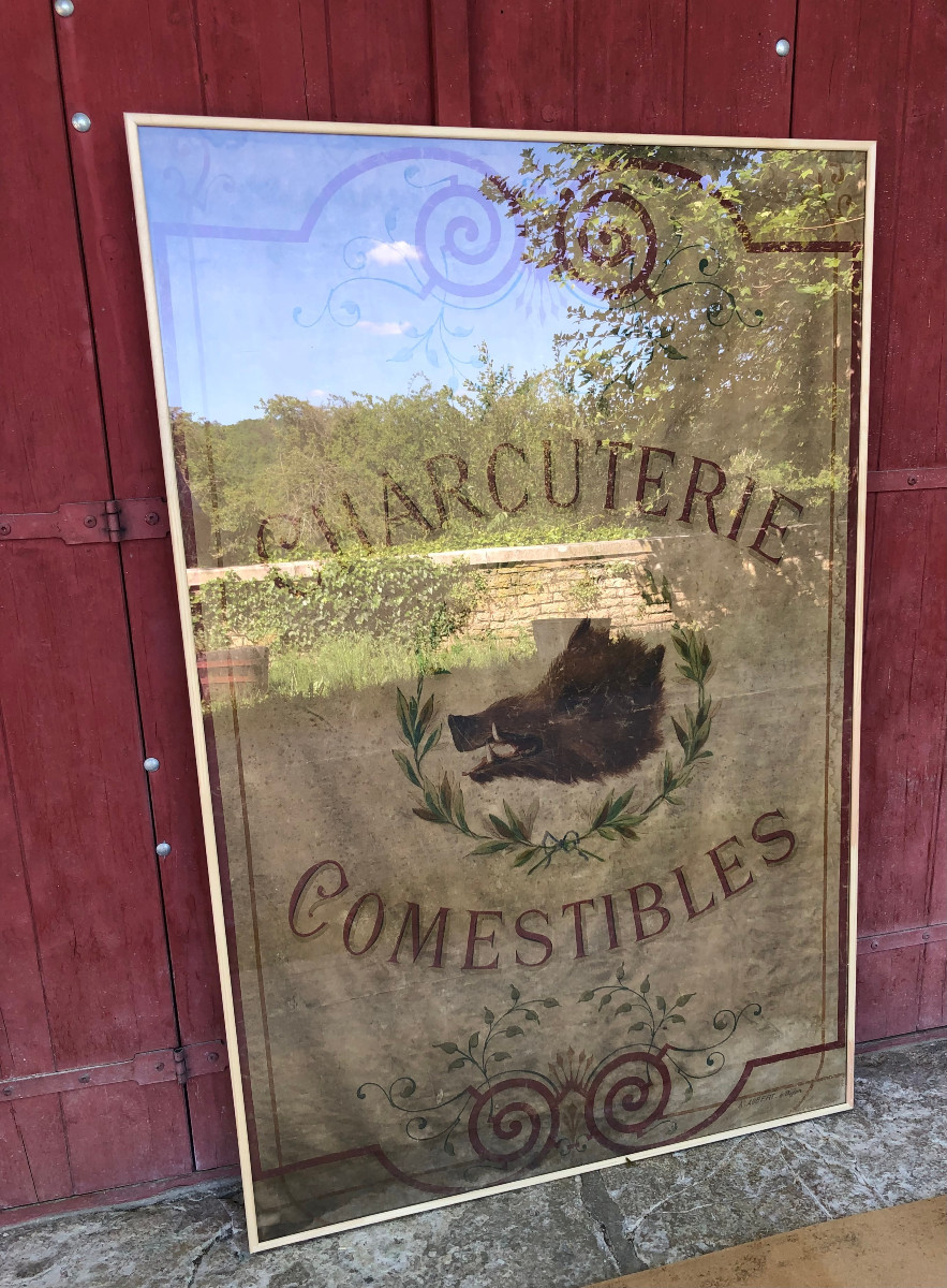 Ancien Store Intérieur De Vitrine De Charcuterie, Comestibles.