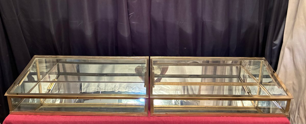 Pair Of Antique Store Display Cases. Jewelry Store, Perfume Shop, Candy Store, Delicatessen.