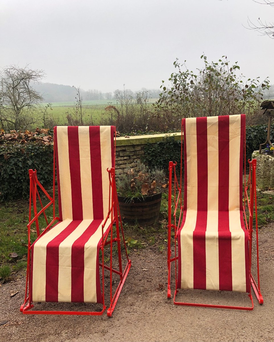 Pair Of Long Garden Chairs.