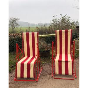 Pair Of Long Garden Chairs.