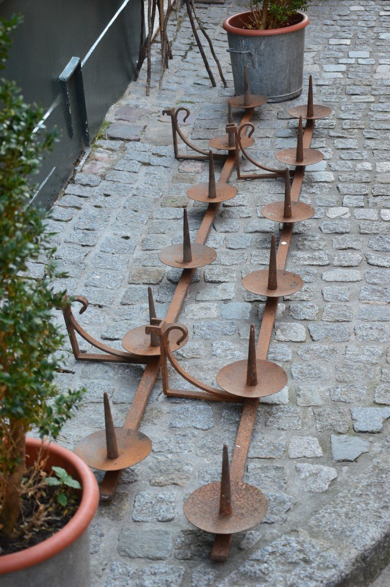 Pair Of Long Candlesticks In Cast Iron-photo-4