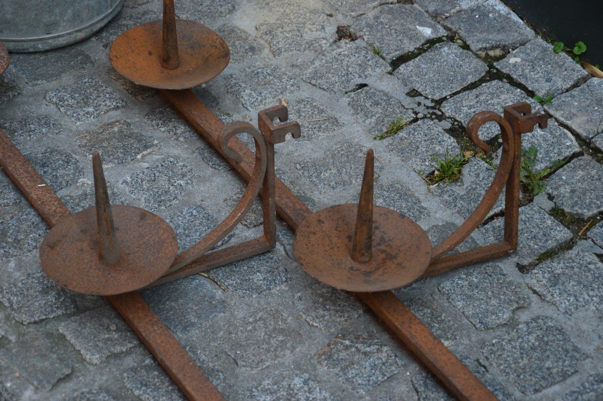 Pair Of Long Candlesticks In Cast Iron-photo-1