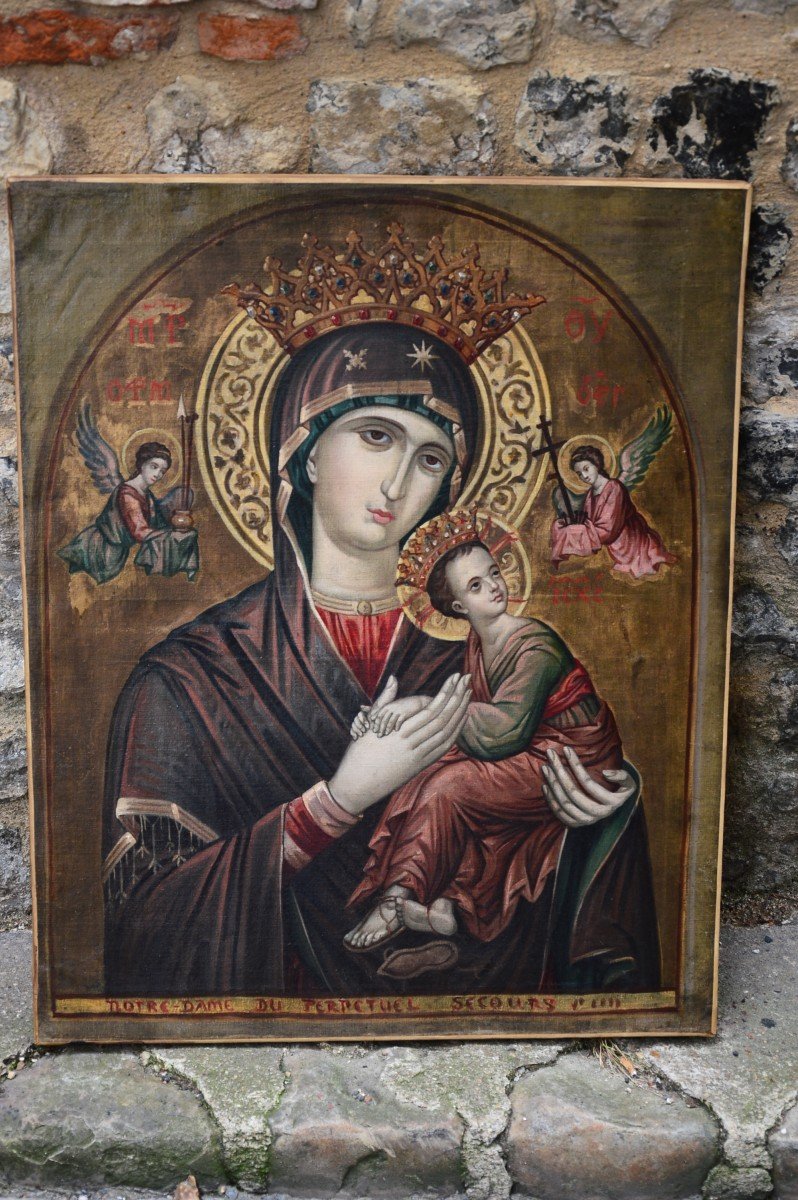 Tableau Vierge à l'Enfant XIX ème-photo-2