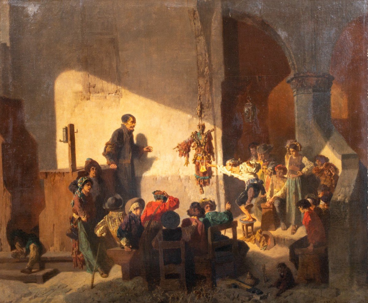 School Of Thieves, 19th Century Signed J Mathysen Large Italian Class Scene