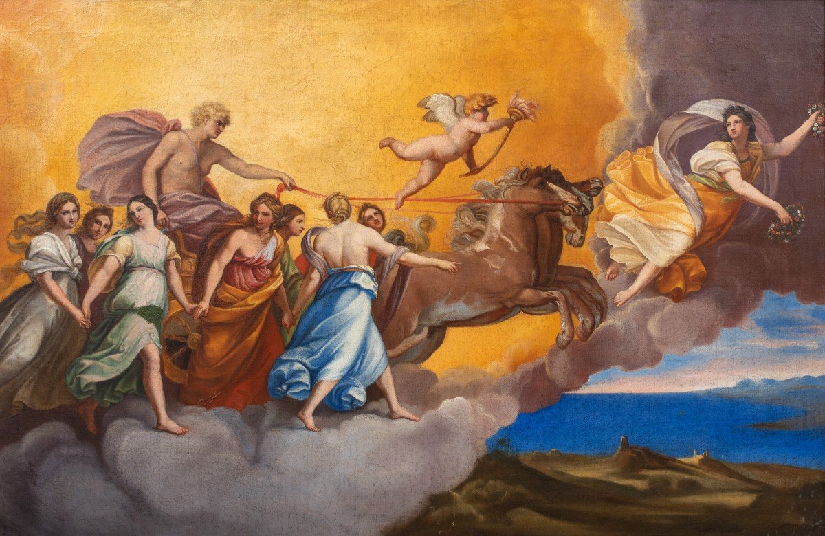 Aurore, XVIIIe Siècle  d'Après Guido Reni (1575-1642)  Immense Scène De Maître Italien-photo-3