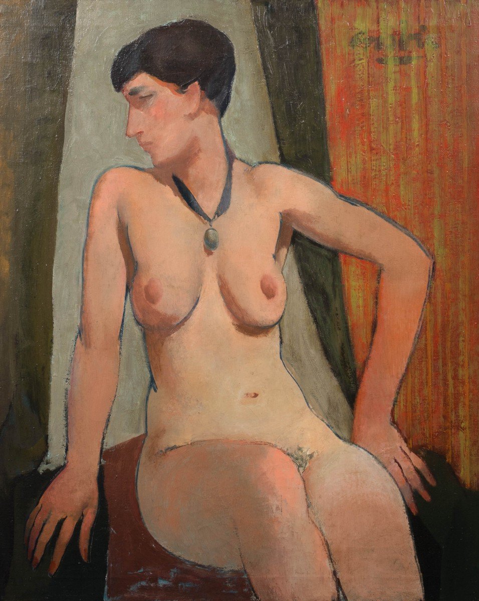Nude With Necklace, Circa 1940 By William Crosbie (1915-1999) Large Portrait Circa 1940-photo-2