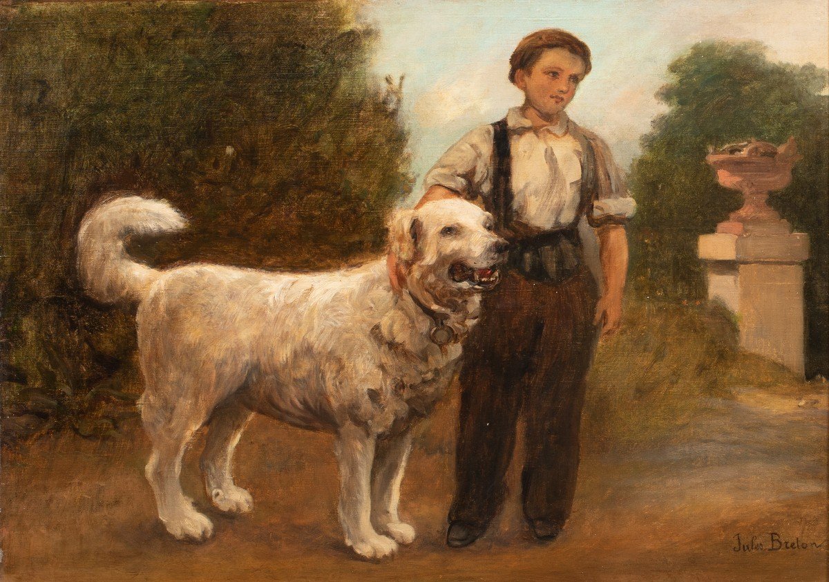 Boy & His Dog, 19th Century  By Jules Breton (1827-1906) Sales To $1,500,000-photo-2