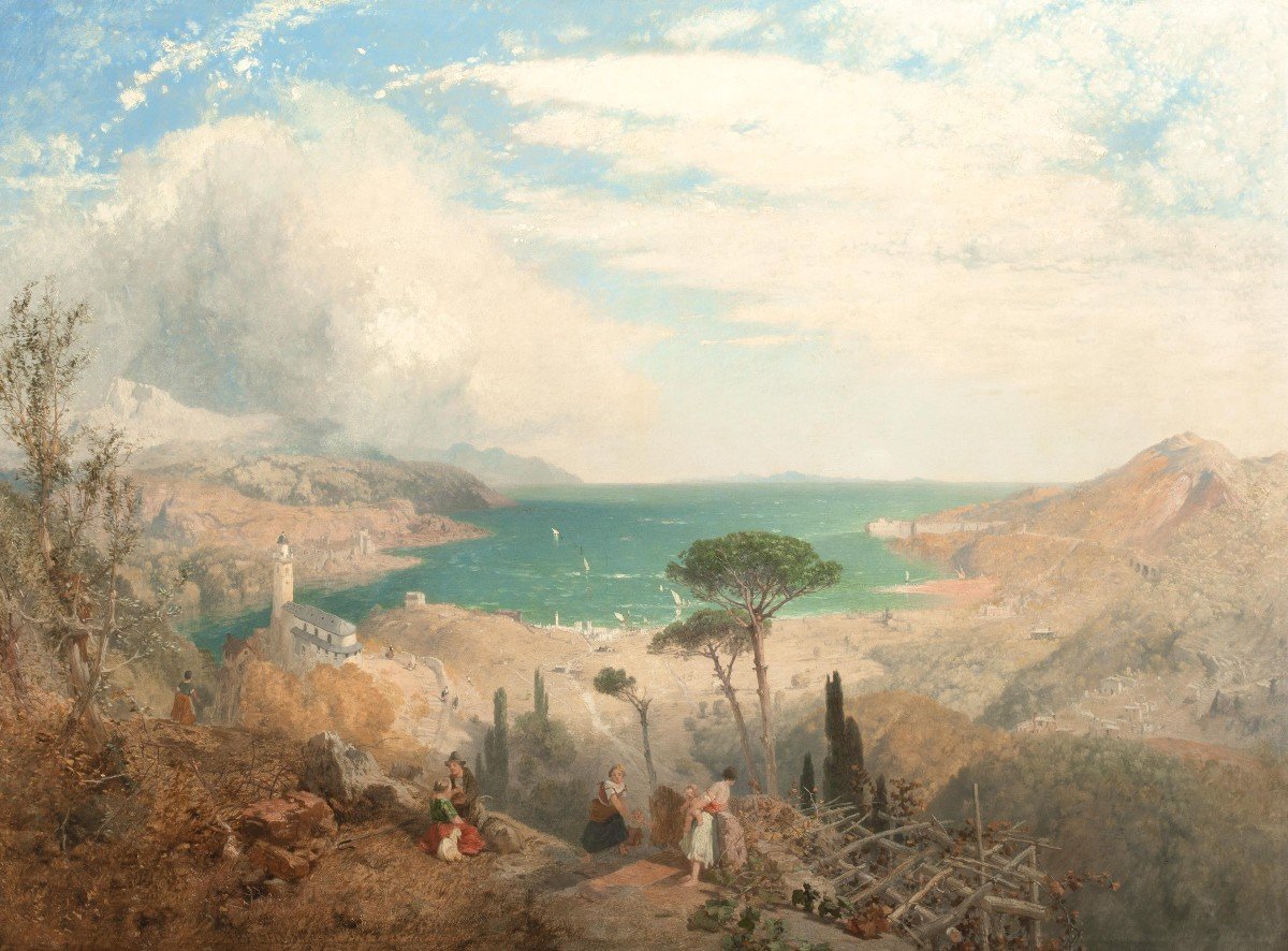 The Gulf Of La Spezia, 19th Century By James Baker Pyne (1800-1870) Large Landscape View-photo-2