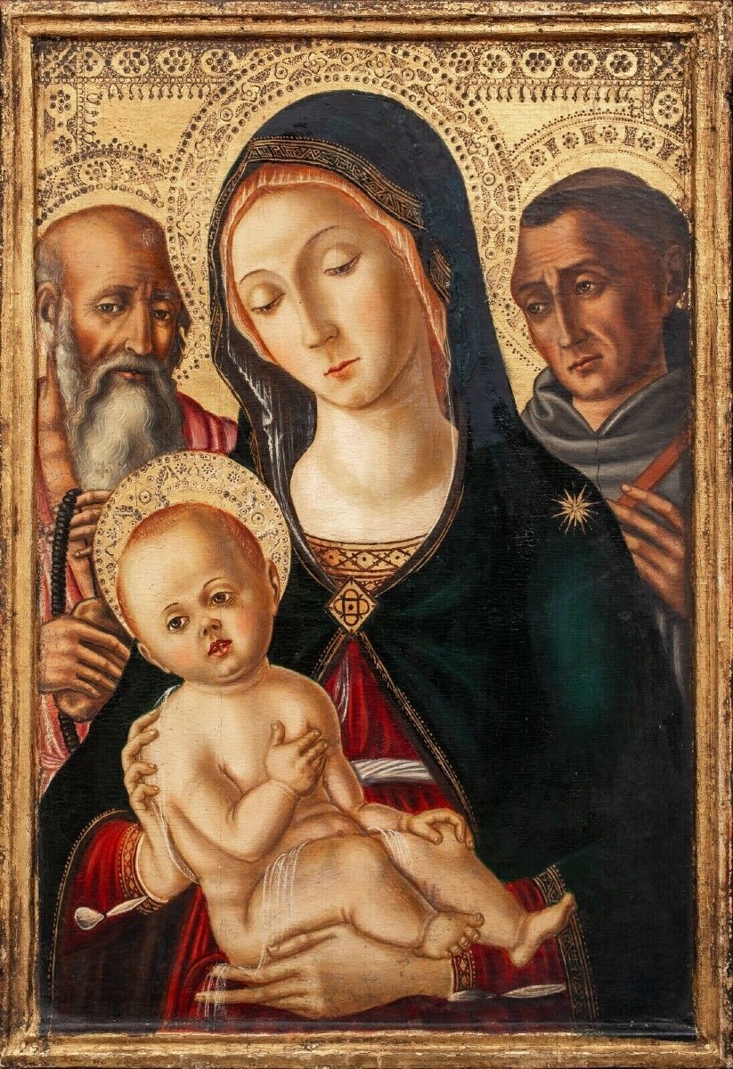 Virgin And Child Saint Jerome Saint Francis, Archangel Michael, Saint John, Triptych-photo-2