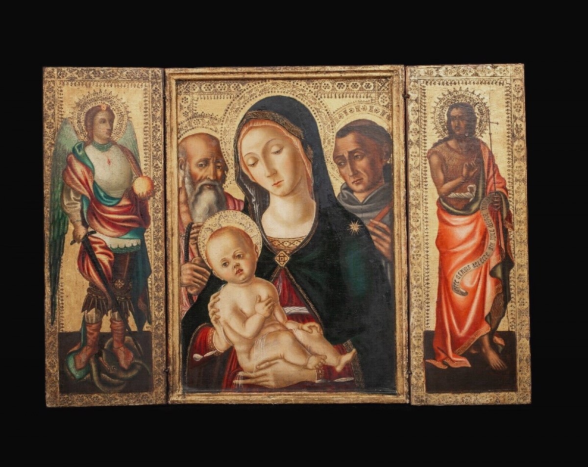 Virgin And Child Saint Jerome Saint Francis, Archangel Michael, Saint John, Triptych