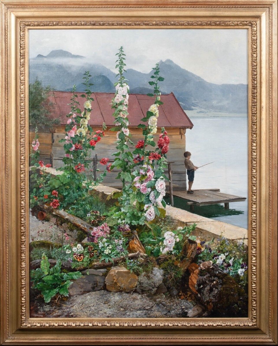 Peach With Summer Flowers, 19th Century By Paul Hermann Wagner (1852-1937) 