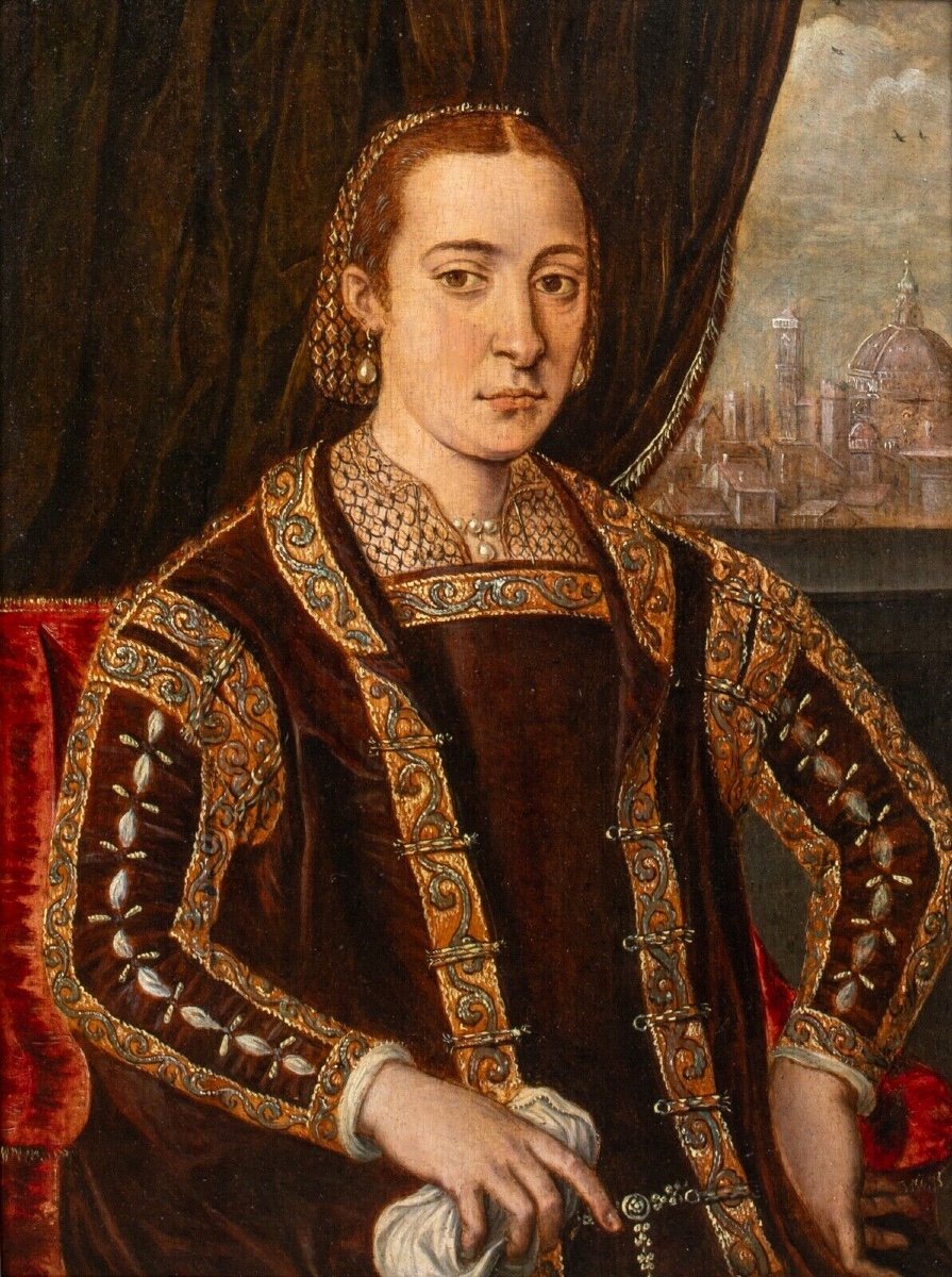 Portrait d'Aliénor De Tolède, Duchesse De Florence (1522-1562), XVIe Siècle  Ecole Bronzino-photo-4