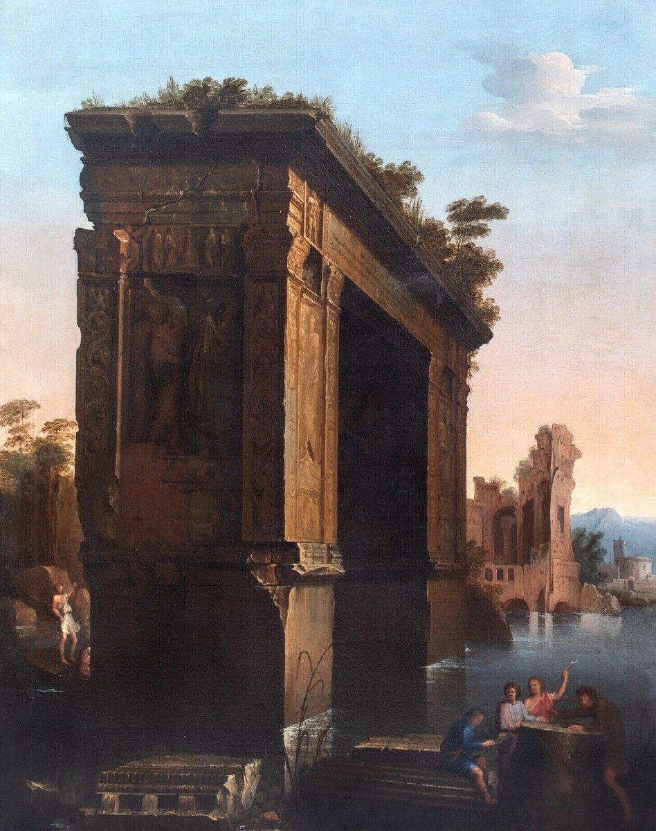 Characters Near The Ruins Of An Arch, 17th Century Workshop Of Giovanni Paolo Panini -photo-2
