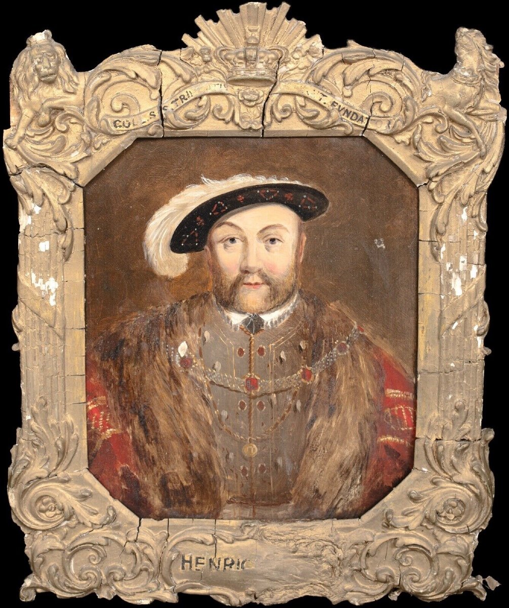 Portrait d'Un Roi Henri VIII (1491-1547), XVIe Siècle  école Anglaise - Huile Sur Panneau 