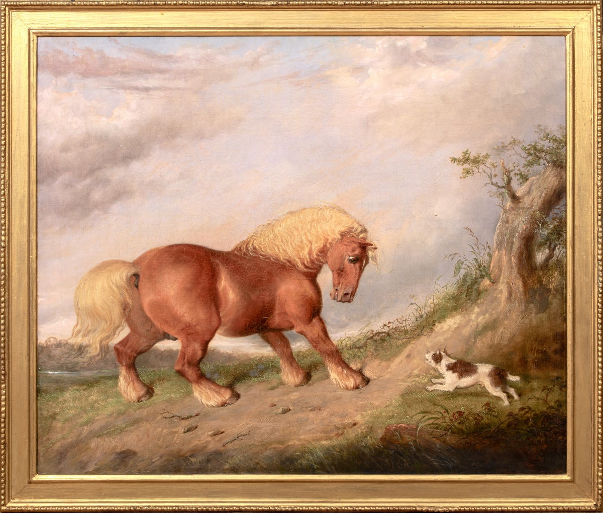 Rencontre curieuse, Shire et Terrier, vers 1800  École de George STUBBS (1725-1806) 