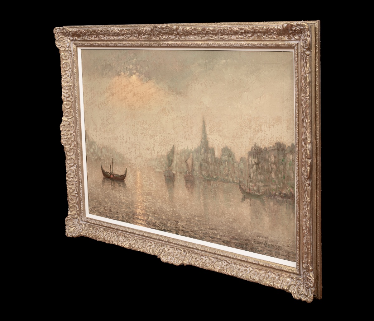 Vue de Venise au clair de lune, XIXe siècle  École impressionniste française - Signé indistinct-photo-4
