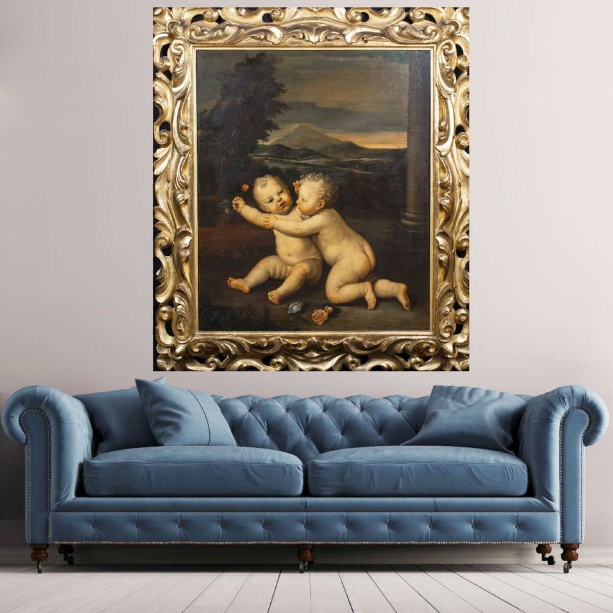 Playing Putto, 19th Century Bolognese School - Carved Florentine Frame -photo-2