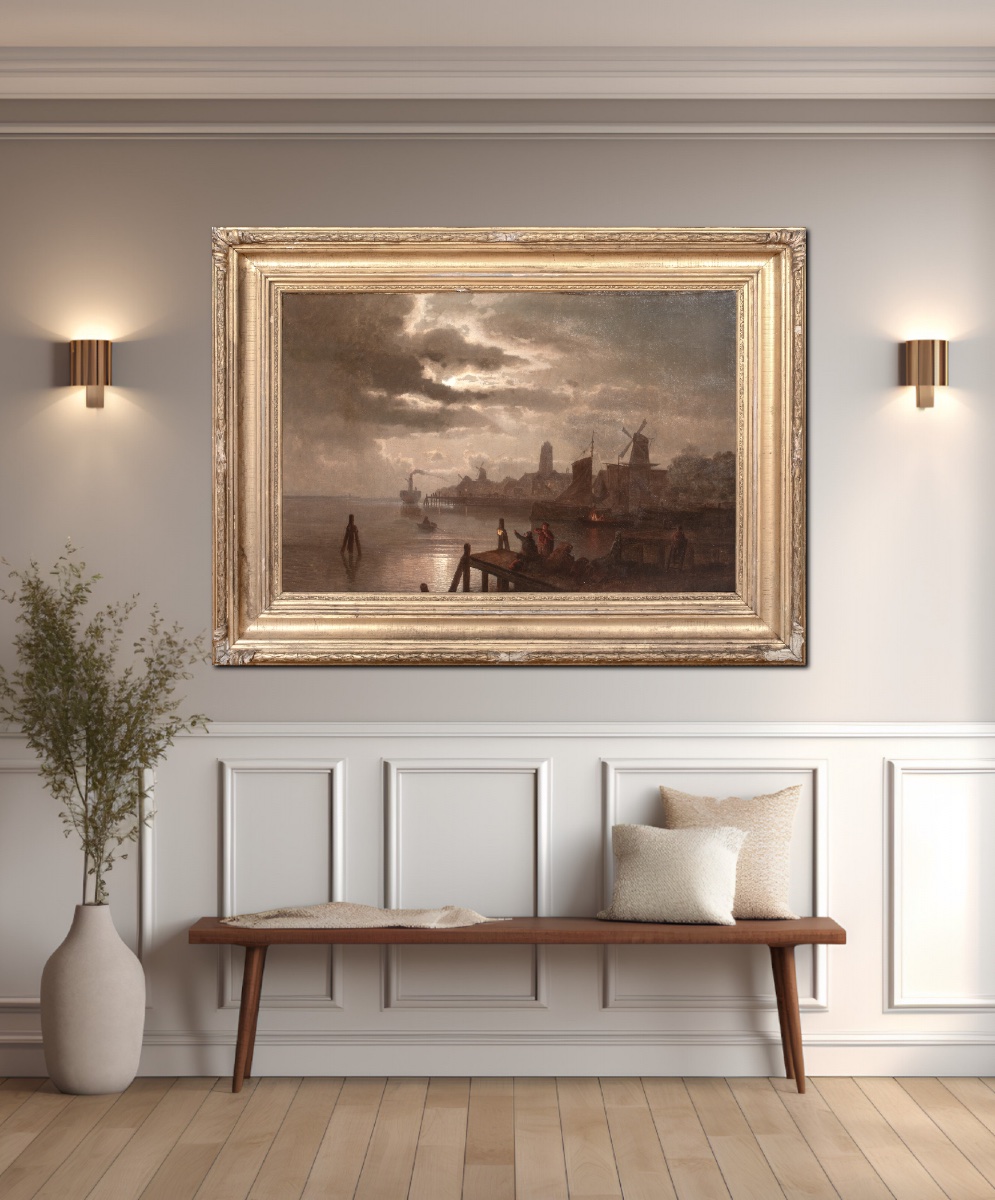 Moonlit Landscape Of Dordrecht, 19th Century Felix Kreutzer (1835-1876)-photo-3