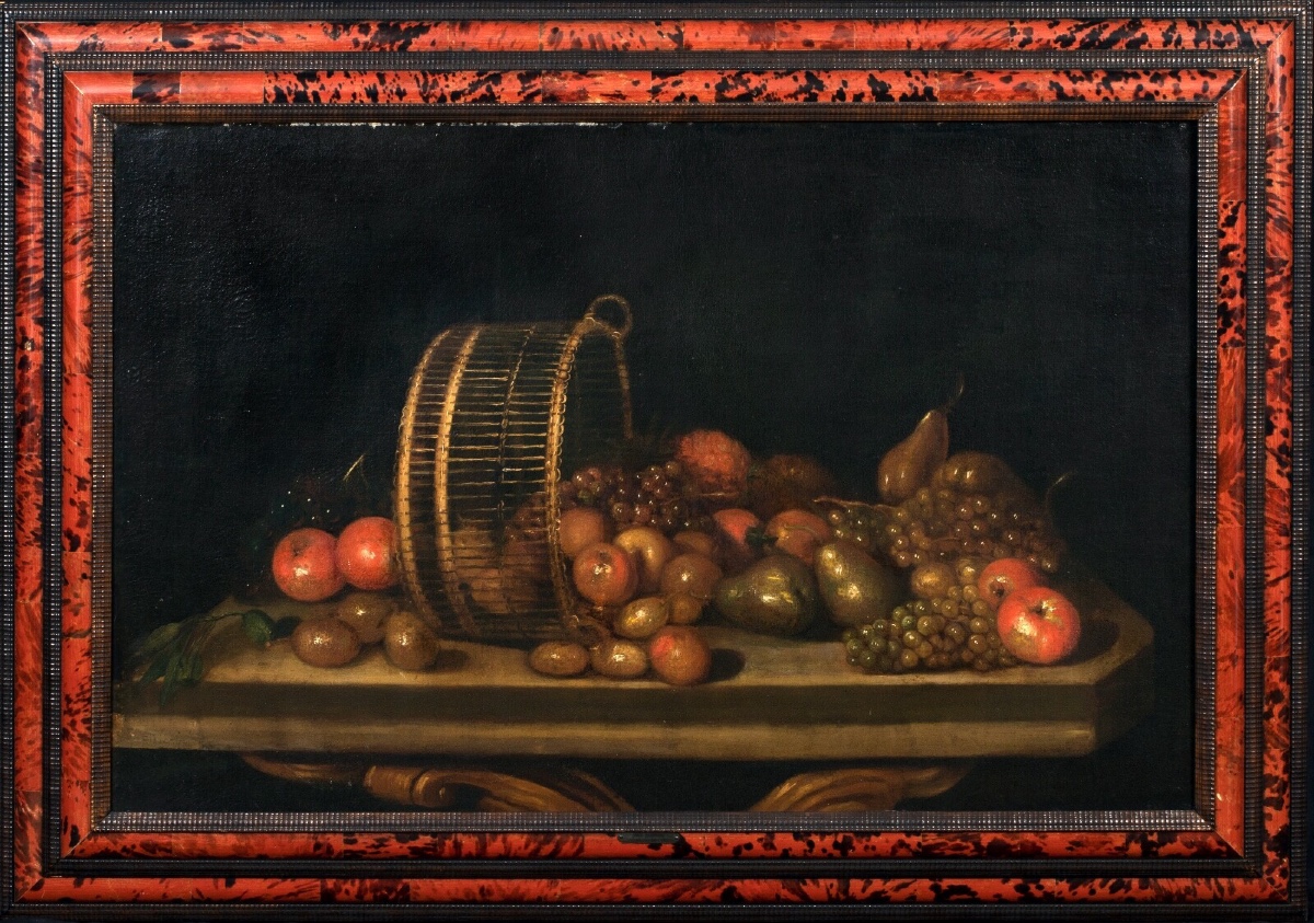 Still Life With Pears, Apples And Grapes In An Upturned Basket, 17th Century  