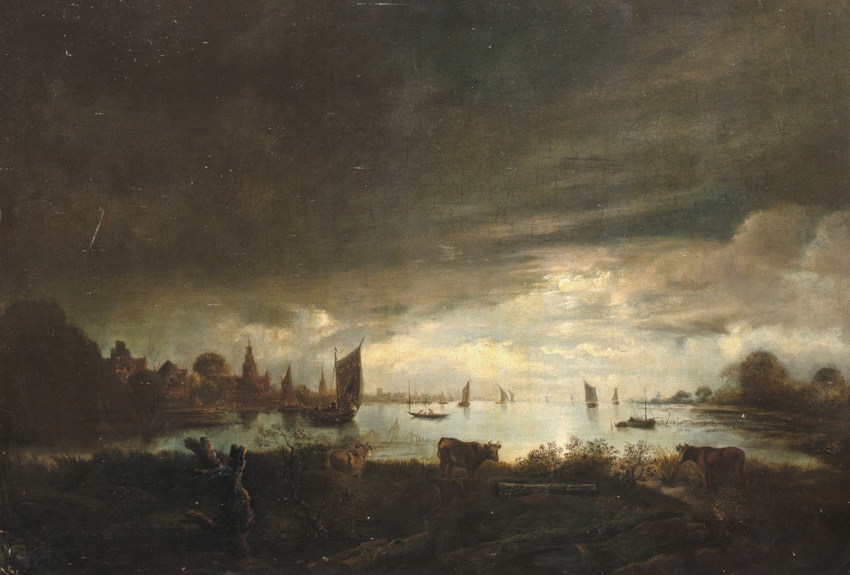 Paysage fluvial au clair de lune, XVIIe siècle  Attribué à Aert van der Neer (1603-1677) -photo-2