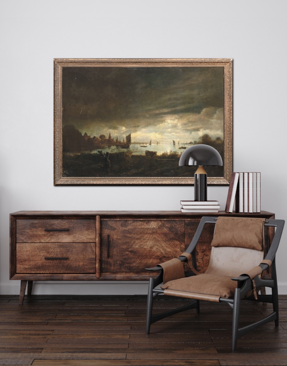 Paysage fluvial au clair de lune, XVIIe siècle  Attribué à Aert van der Neer (1603-1677) -photo-4