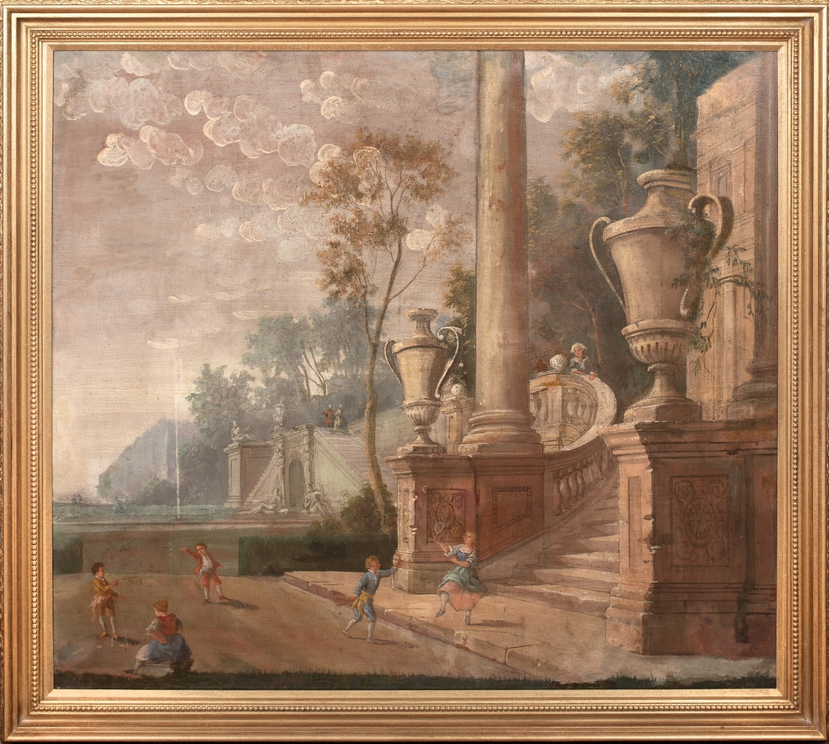 Capriccio Of Children Playing In Front Of A Temple, Rome, 18th Century - Giovanni Paolo Panini