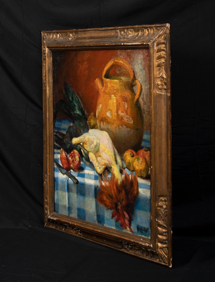 Nature morte, Poulet et grenade, XXe siècle  Par Marcel Dyf (1899-1985) -photo-2
