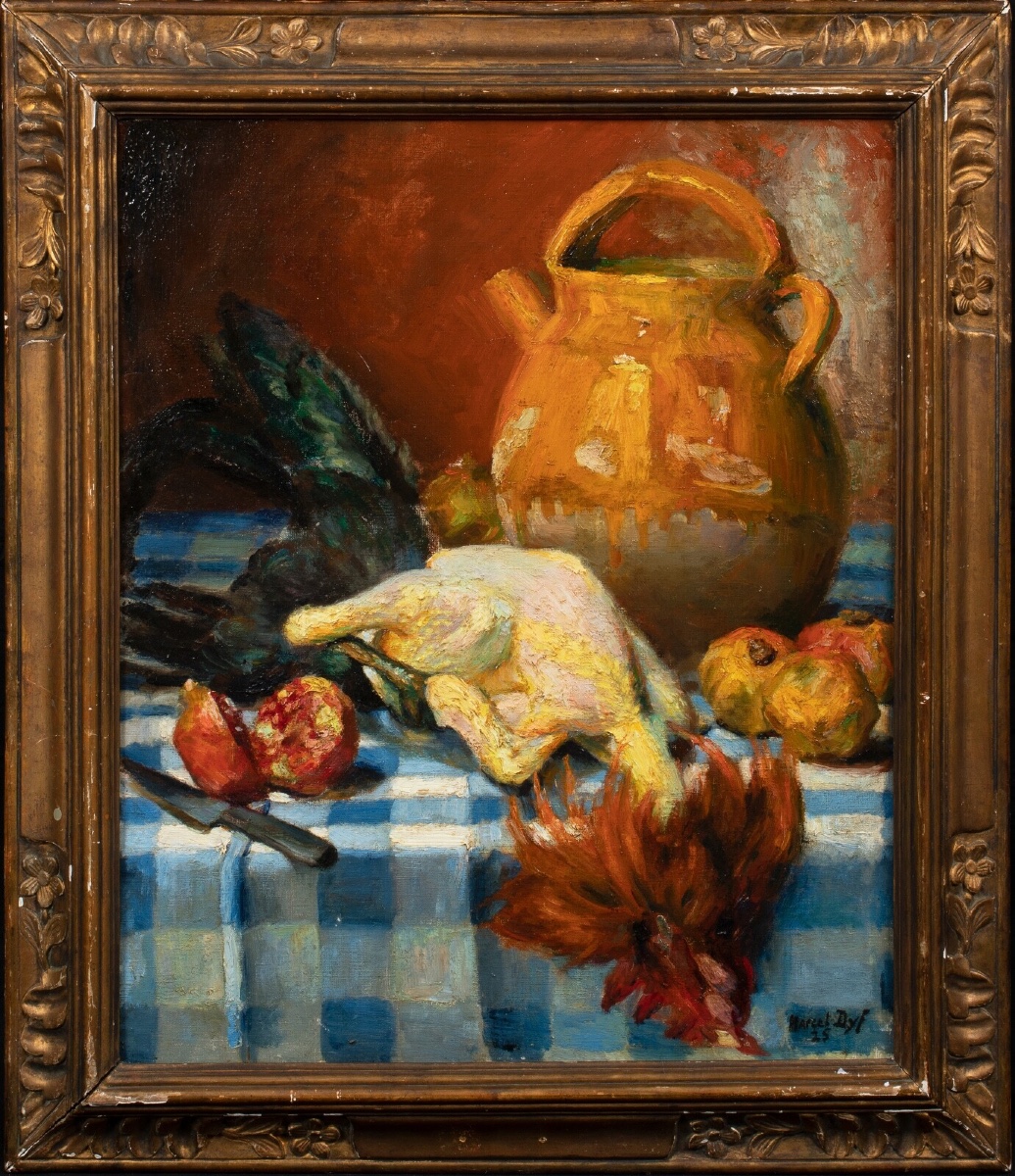 Nature morte, Poulet et grenade, XXe siècle  Par Marcel Dyf (1899-1985) 