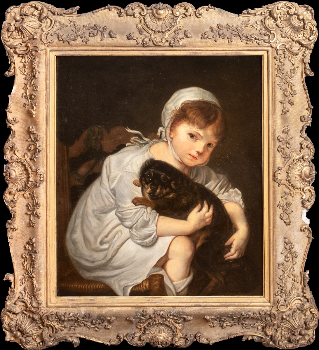 Portrait d'une jeune fille et de son petit chien, vers 1800  JEAN-BAPTISTE GREUZE (1725–1805)  