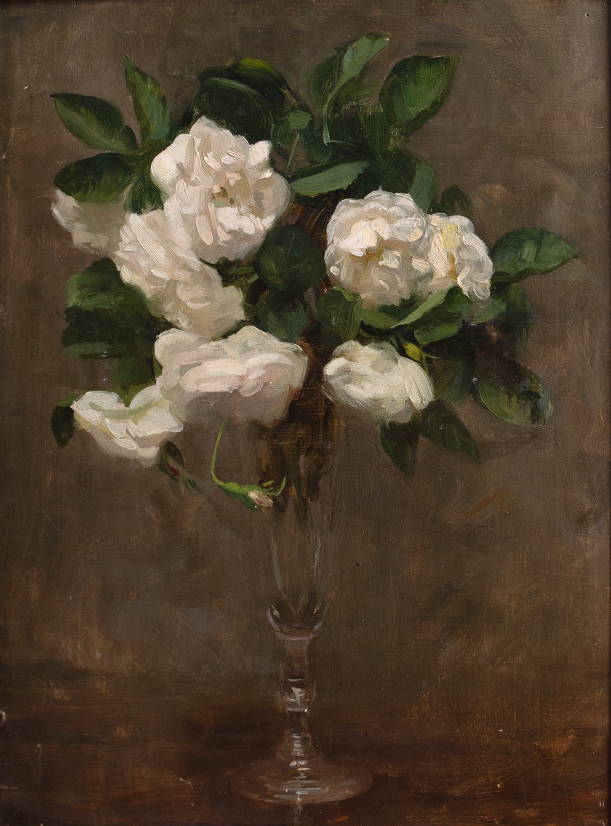 White Roses In A Glass Vase, 19th Century, School Of Henri Théodore Fantin-latour -photo-2