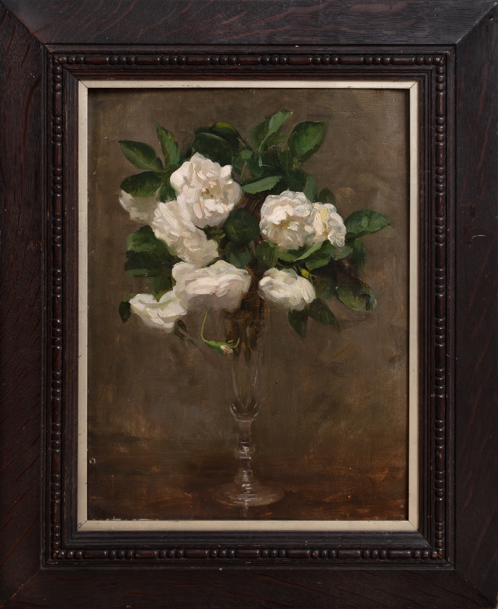 White Roses In A Glass Vase, 19th Century, School Of Henri Théodore Fantin-latour 