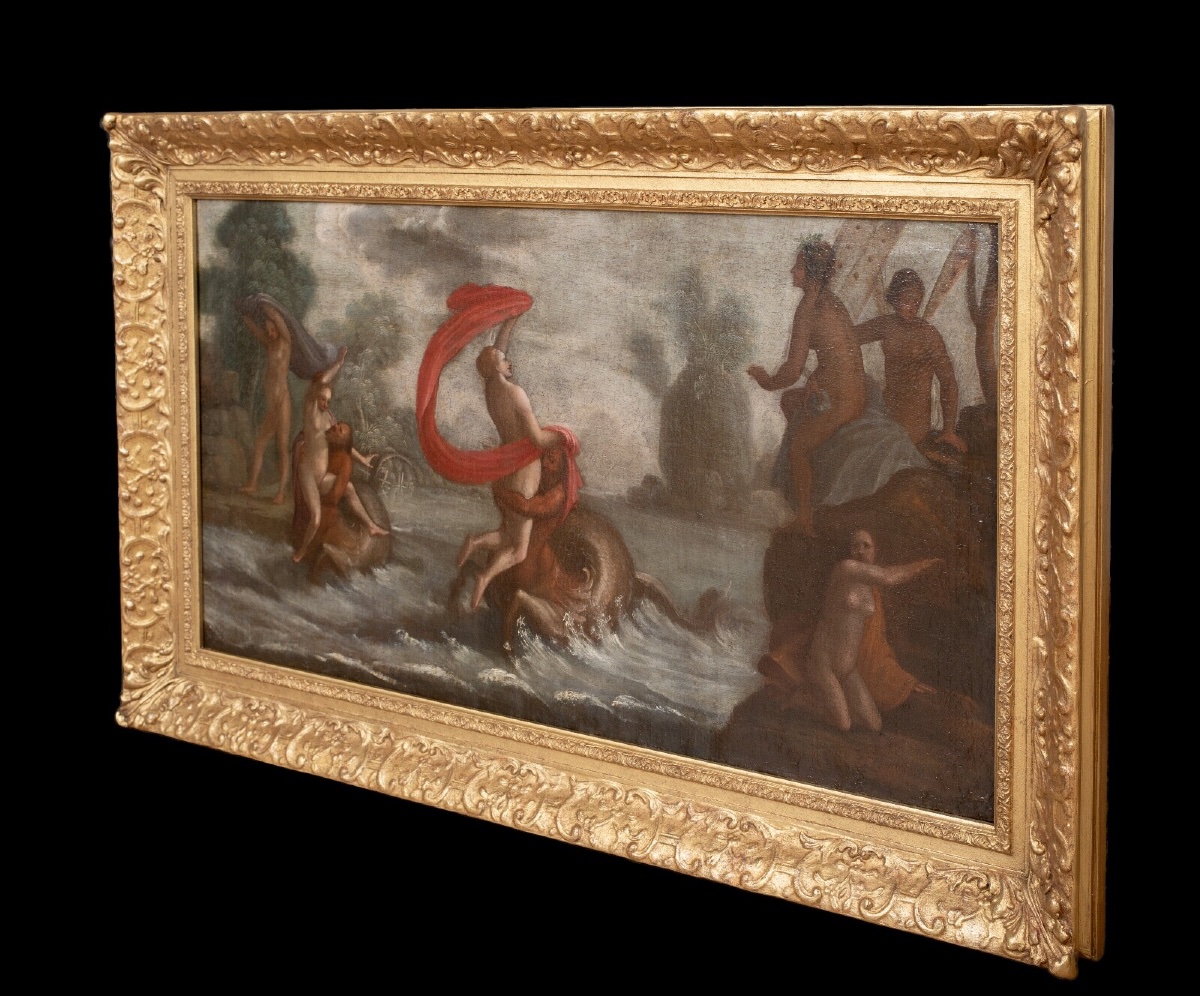 Le Triomphe de Galatée, XIXe siècle  Suiveur de Scarsellino (1550-1620)  Grand tableau italien -photo-2