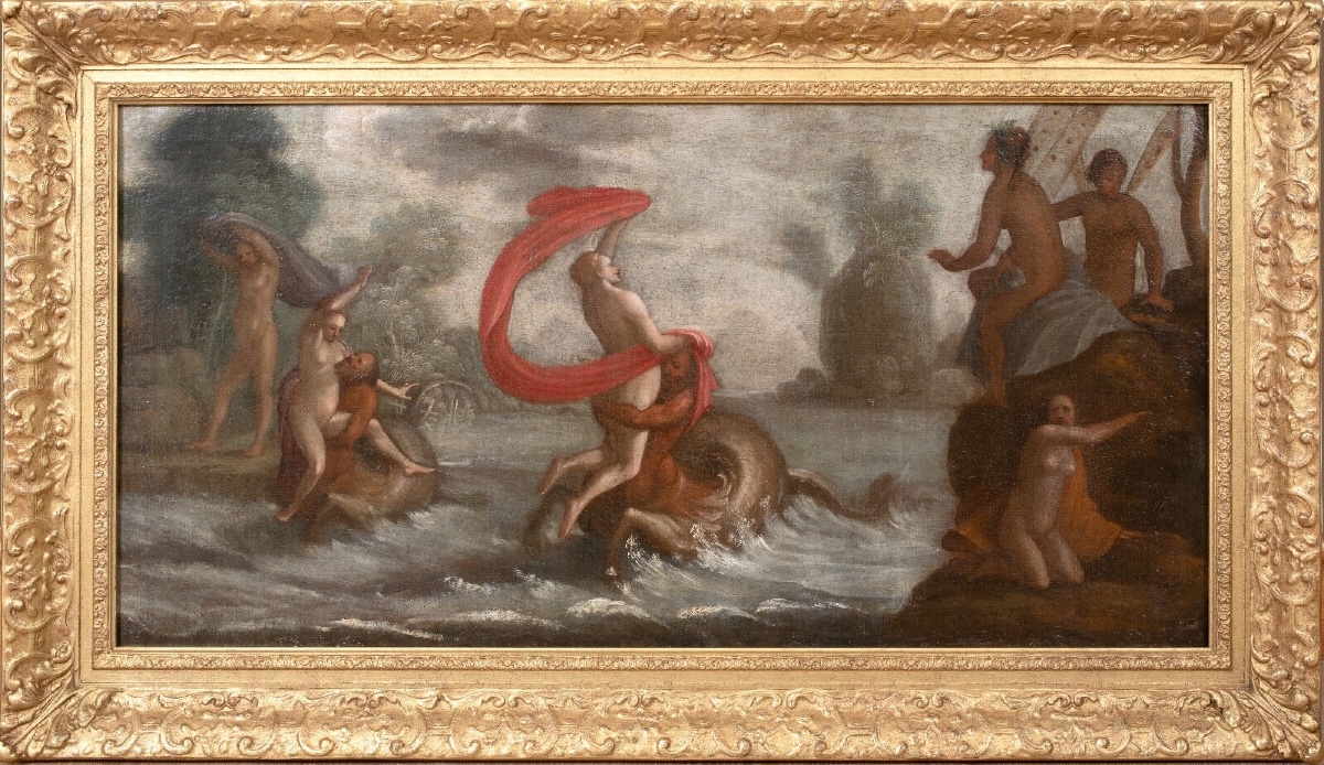 Le Triomphe de Galatée, XIXe siècle  Suiveur de Scarsellino (1550-1620)  Grand tableau italien 