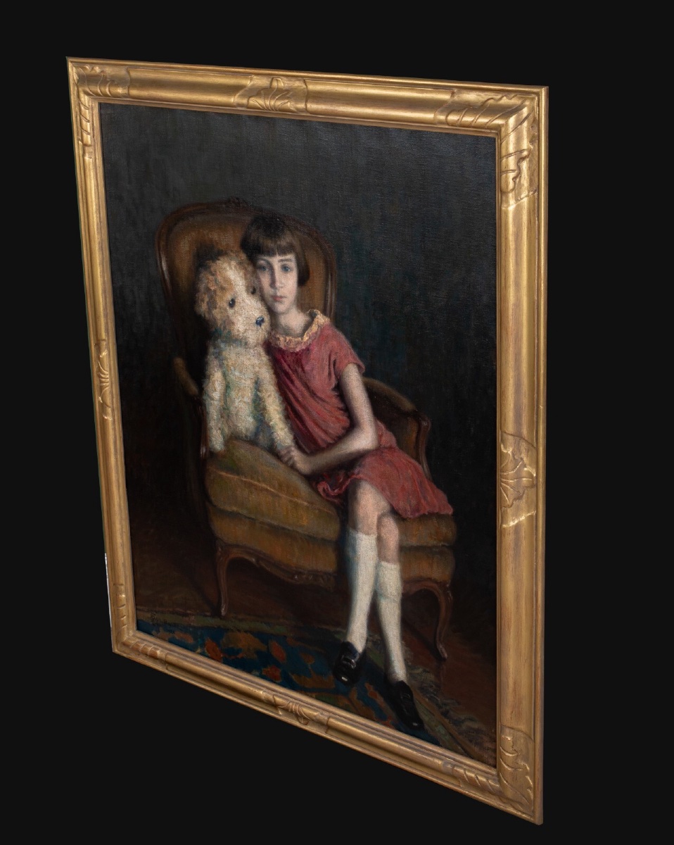 Portrait d'une jeune fille et d'un ours en peluche, daté de 1926  RENE MARIE JOLY DE BEYNAC-photo-3